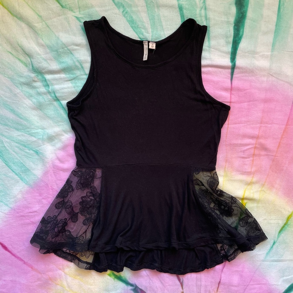 👚2/$20 | Frenchi Black Sleeveless Lace Peplum Top | Size XS